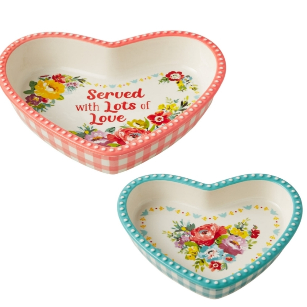 ❤️ New Pioneer Woman Heart Shaped 2-Piece Ceramic Dish - Picture 1 of 8